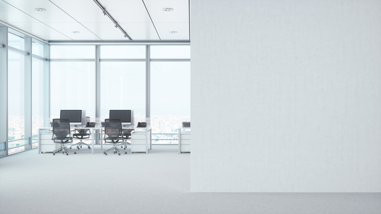 Modern Empty Office Room With White Blank Wall